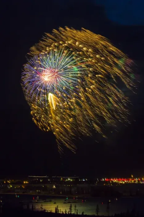 Framed Print : USA, Colorado, Frisco, Dillon Reservoir. Fireworks display on July 4th. Credit as