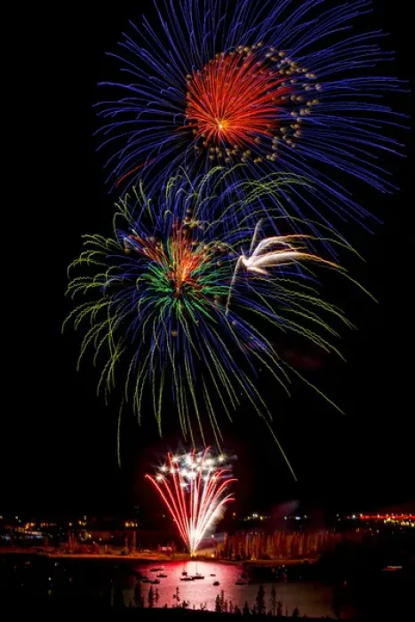 Framed Print : USA, Colorado, Frisco, Dillon Reservoir. Fireworks display on July 4th. Credit as Framed Print : USA, Colorado, Frisco, Dillon Reservoir. Fireworks display on July 4th. Credit as
