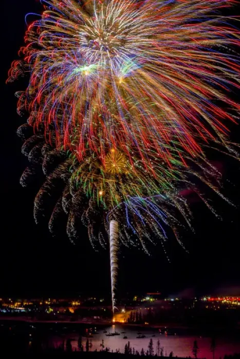 Framed Print : USA, Colorado, Frisco, Dillon Reservoir. Fireworks display on July 4th. Credit as Framed Print : USA, Colorado, Frisco, Dillon Reservoir. Fireworks display on July 4th. Credit as