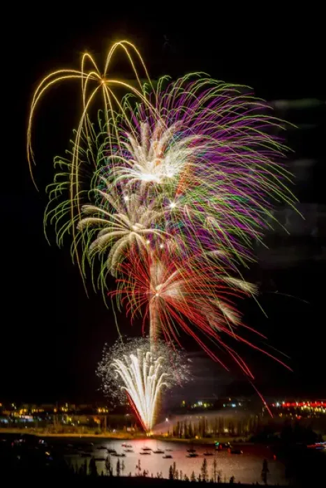 Framed Print : USA, Colorado, Frisco, Dillon Reservoir. Fireworks display on July 4th. Credit as Framed Print : USA, Colorado, Frisco, Dillon Reservoir. Fireworks display on July 4th. Credit as
