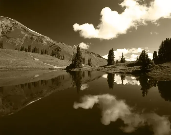 Framed Print : USA, Colorado, Gunnison National Forest, View of clouds and trees reflecting in Framed Print : USA, Colorado, Gunnison National Forest, View of clouds and trees reflecting in