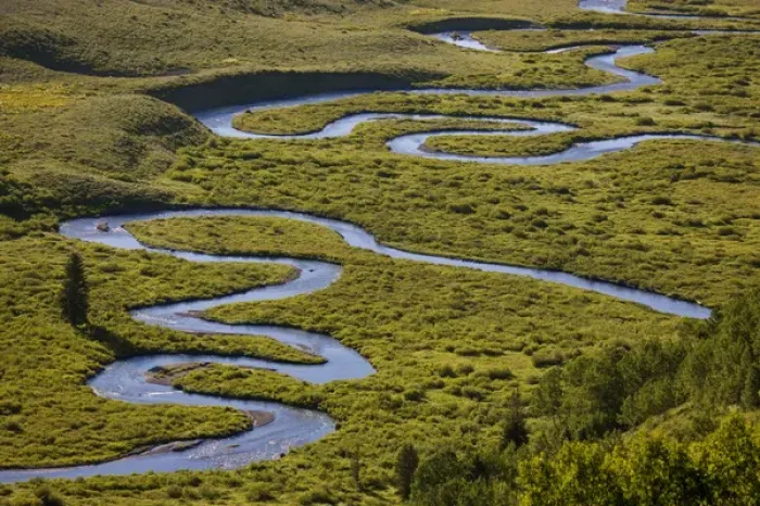 Framed Print : USA, Colorado, Gunnison National Forest. Overview of the upper East Rivers meandering pattern Framed Print : USA, Colorado, Gunnison National Forest. Overview of the upper East Rivers meandering pattern