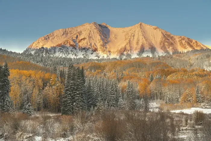 Framed Print : USA, Colorado, Gunnison National Forest. Snow on East Beckwith Mountain and forest in autumn. ©Don Grall / Jaynes Gallery / DanitaDelimont.com Framed Print : USA, Colorado, Gunnison National Forest. Snow on East Beckwith Mountain and forest in autumn. ©Don Grall / Jaynes Gallery / DanitaDelimont.com