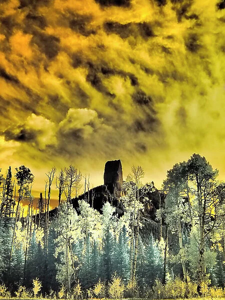 USA, Colorado. Infrared of Chimney Rock at Owl Creek Pass