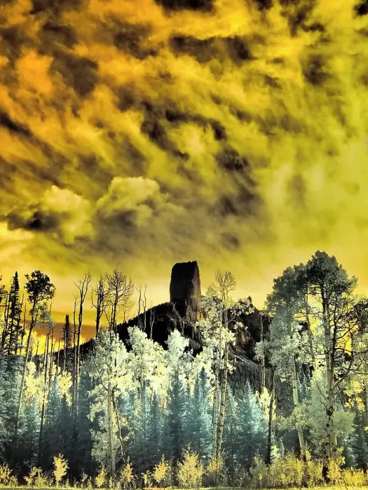 Framed Print : USA, Colorado. Infrared of Chimney Rock at Owl Creek Pass Framed Print : USA, Colorado. Infrared of Chimney Rock at Owl Creek Pass