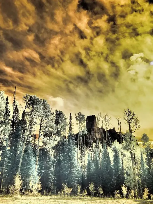 Framed Print : USA, Colorado. Infrared of Chimney Rock at Owl Creek Pass Framed Print : USA, Colorado. Infrared of Chimney Rock at Owl Creek Pass