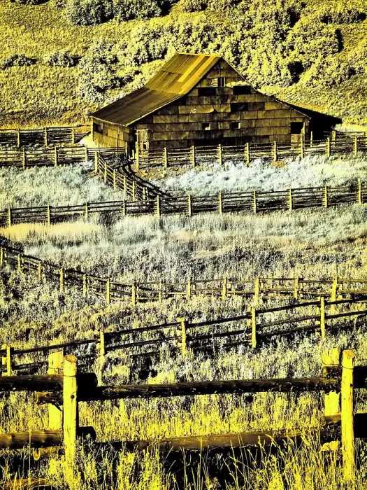 Framed Print : USA, Colorado. Infrared of old barn along Last Dollar Road Framed Print : USA, Colorado. Infrared of old barn along Last Dollar Road