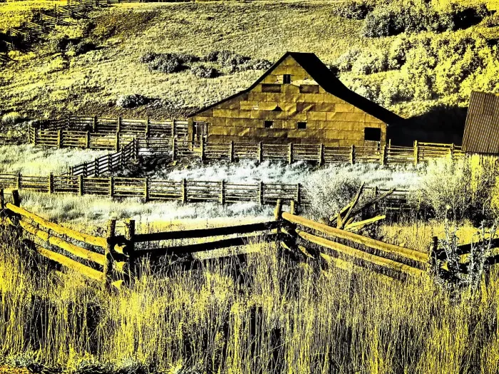 Framed Print : USA, Colorado. Infrared of old barn along Last Dollar Road Framed Print : USA, Colorado. Infrared of old barn along Last Dollar Road