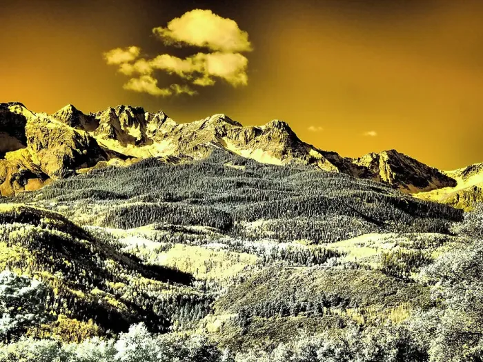 Framed Print : USA, Colorado. Infrared of view of Mount Sneffels and Aspen trees Framed Print : USA, Colorado. Infrared of view of Mount Sneffels and Aspen trees