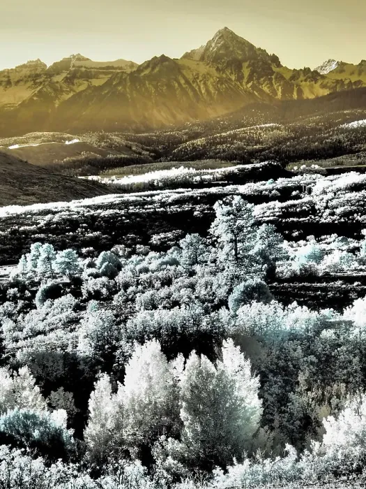 Framed Print : USA, Colorado. Infrared of view of Mount Sneffels and Aspen trees Framed Print : USA, Colorado. Infrared of view of Mount Sneffels and Aspen trees