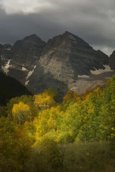 Framed Print : USA, Colorado, Maroon Bells State Park. Storm over Maroon Bells peaks. Credit as