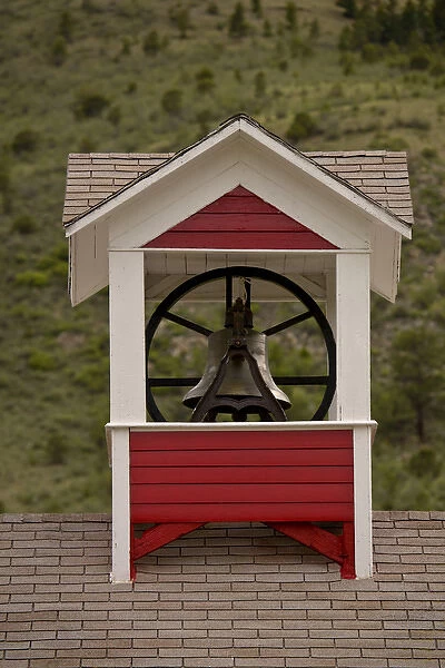 USA, Colorado, Maysville. Bell tower on landmark Maysville Schoolhouse. Credit as