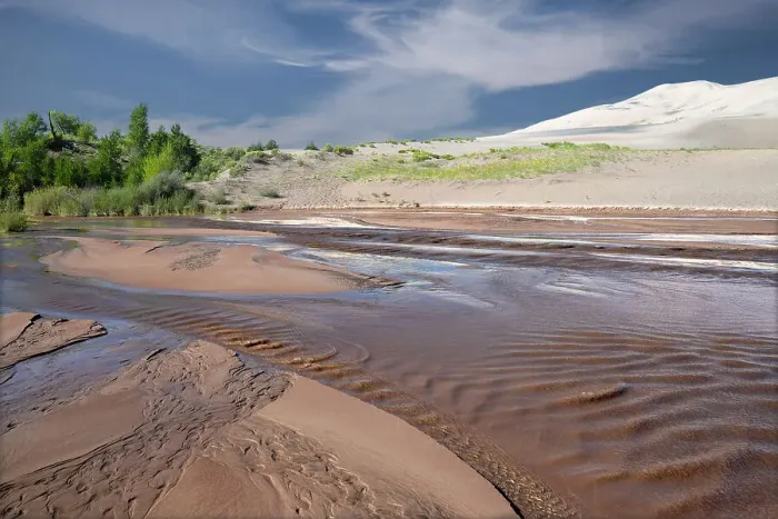 Framed Print : USA, Colorado. Medano Creek in Great Sand Dunes National Park