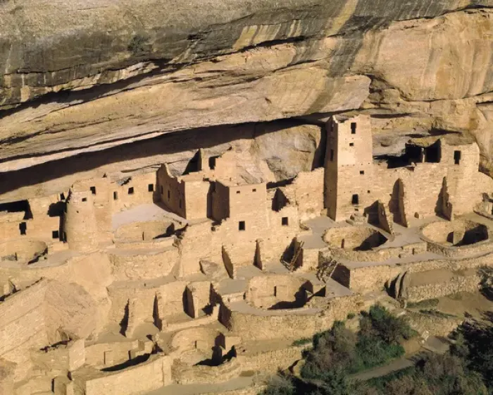 Framed Print : USA, Colorado, Mesa Verde NP. Visitors can get an overview of Cliff Palace at Mesa