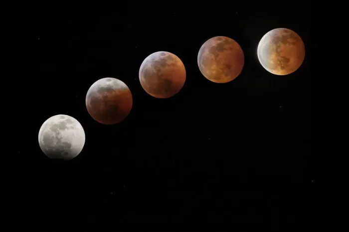 Framed Print : USA, Colorado. Full moon phases in total lunar eclipse. Credit as