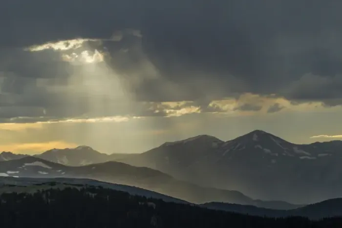 Framed Print : USA, Colorado, Mt. Evans. Landscape of virga rain and God rays Framed Print : USA, Colorado, Mt. Evans. Landscape of virga rain and God rays