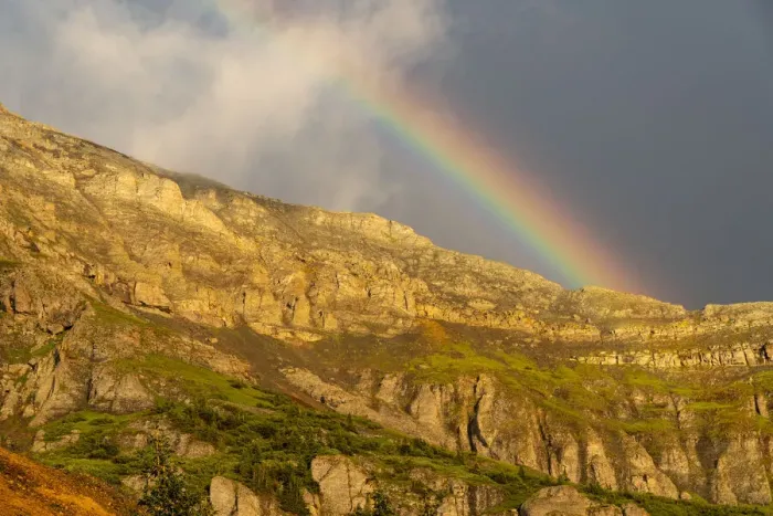 Framed Print : USA, Colorado. Rainbow over mountain