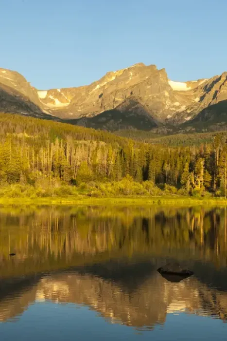 Framed Print : USA, Colorado, Rocky Mountain National Park. Mountain reflection in Sprague Lake Framed Print : USA, Colorado, Rocky Mountain National Park. Mountain reflection in Sprague Lake
