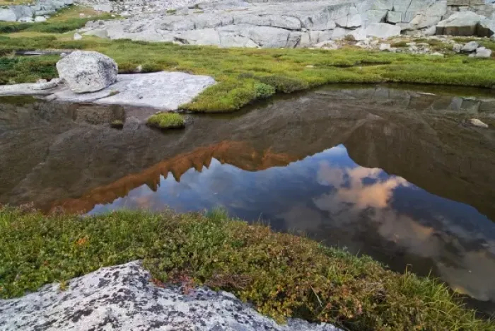 Framed Print : USA, Colorado, Rocky Mountain NP. A mountain pond reflects the last light on Longs Peak