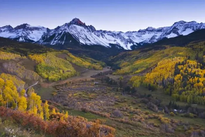 Framed Print : USA, Colorado, Rocky Mountains, San Juan Mountains. Fall colors and alpenglow on Mt Framed Print : USA, Colorado, Rocky Mountains, San Juan Mountains. Fall colors and alpenglow on Mt