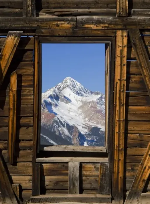Framed Print : USA, Colorado, Rocky Mountains, San Juan Mountains. The window of a miners cabin Framed Print : USA, Colorado, Rocky Mountains, San Juan Mountains. The window of a miners cabin