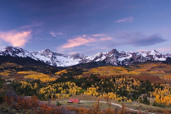 USA, Colorado, Rocky Mountains, San Juan Mountains. A picturesque ranch in fall