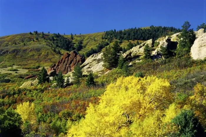 Framed Print : USA, Colorado, Roxborough State Park. Mountains and bluffs covered in autumn colors Framed Print : USA, Colorado, Roxborough State Park. Mountains and bluffs covered in autumn colors