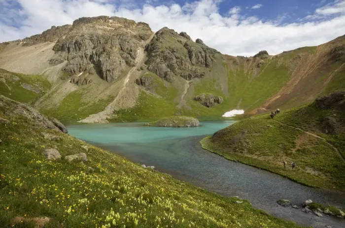 Framed Print : USA, Colorado, San Juan Mountains. Island Lakes green mineral water. Credit as Framed Print : USA, Colorado, San Juan Mountains. Island Lakes green mineral water. Credit as