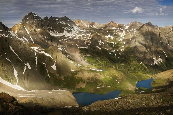 USA, Colorado, Sneffels Range. Mountain and Blue Lakes Basin on spring morning. Credit as