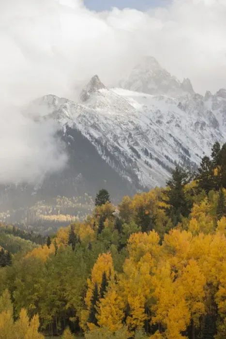 Framed Print : USA, Colorado, Sneffels Range. Snow clouds over Mt Sneffels at sunset. Credit as