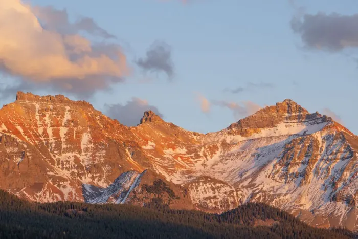 Framed Print : USA, Colorado, Uncompahgre National Forest, Sunset light on Vermillion Peak above autumn Framed Print : USA, Colorado, Uncompahgre National Forest, Sunset light on Vermillion Peak above autumn