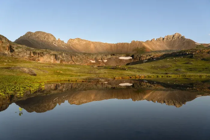 Framed Print : USA, Colorado, Uncompahgre National Forest. Three Needles mountains reflect in mountain pond