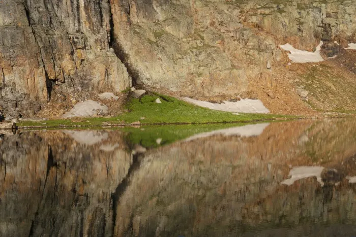 Framed Print : USA, Colorado, Uncompahgre National Forest. Cliff face reflected in Bullion King Lake Framed Print : USA, Colorado, Uncompahgre National Forest. Cliff face reflected in Bullion King Lake