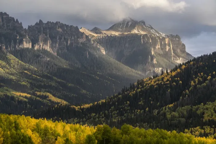 Framed Print : USA, Colorado, Uncompahgre National Forest. Rainstorm over Pinnacle Ridge in autumn Framed Print : USA, Colorado, Uncompahgre National Forest. Rainstorm over Pinnacle Ridge in autumn