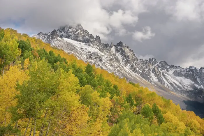 Framed Print : USA, Colorado, Uncompahgre National Forest. San Juan Mountains and aspen forest in autumn
