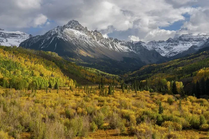 Framed Print : USA, Colorado, Uncompahgre National Forest. San Juan Mountains and aspen forest in autumn