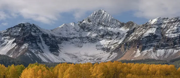 Framed Print : USA, Colorado, Uncompahgre National Forest. Wilson Peak and aspen forest in autumn Framed Print : USA, Colorado, Uncompahgre National Forest. Wilson Peak and aspen forest in autumn