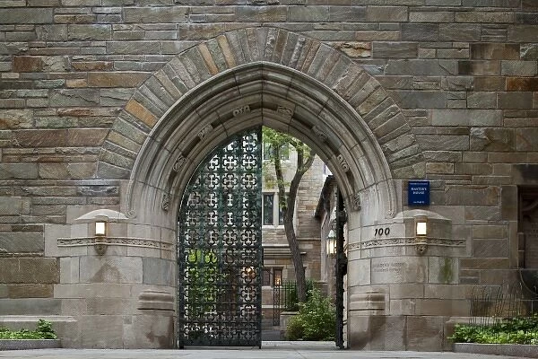 USA, Connecticut, New Haven, Gated entrance to Masters House at Trumbull College
