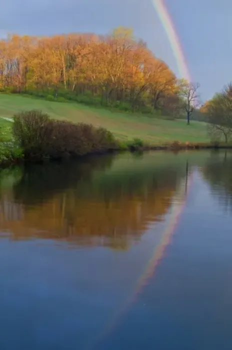 Framed Print : USA, Delaware, Wilmington. Rainbow reflects in Winterthur Garden pond Framed Print : USA, Delaware, Wilmington. Rainbow reflects in Winterthur Garden pond