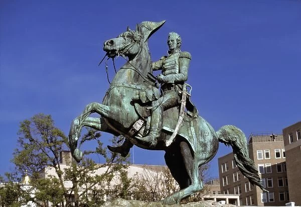 USA, District of Columbia. The triumphant, patinaed bronze statue of Andrew Jackson