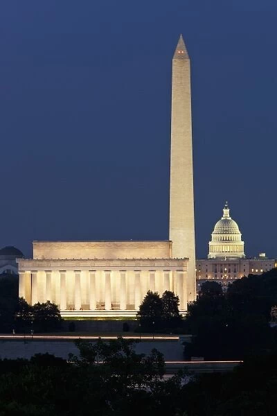 USA, District of Columbia, Washington, DC, Lincoln Memorial, Washington Monument
