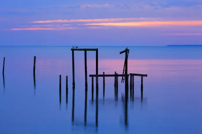 Framed Print : USA, Florida. Apalachicola, Remains of an old dock at sunrise Framed Print : USA, Florida. Apalachicola, Remains of an old dock at sunrise