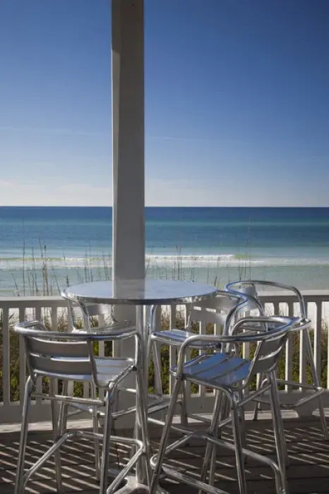 Framed Print : USA, Florida, Florida Panhandle, Seaside, beach pavillion, chairs