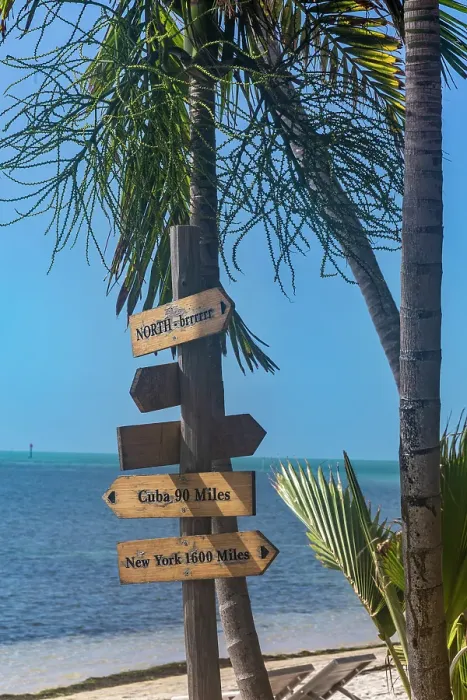 Framed Print : USA, Florida, Little Palm Island. Signpost to Other Places. (Editorial Use Only)