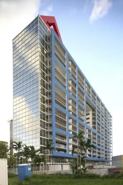 Framed Print : USA, Florida, Miami. The Atlantis Condominium, designed by Arquitectonica in 1982