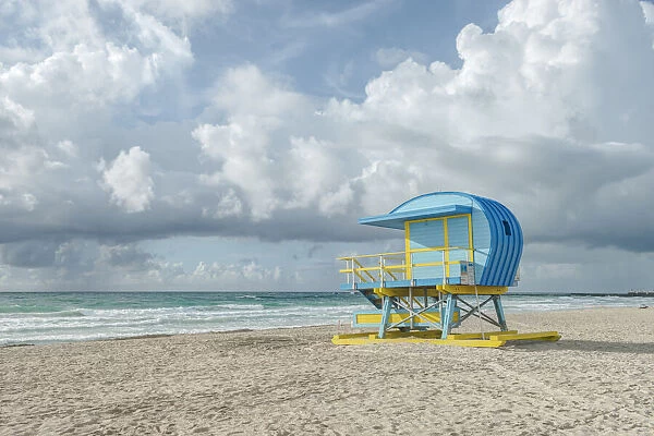 USA, Florida, Miami Beach. Colorful lifeguard station