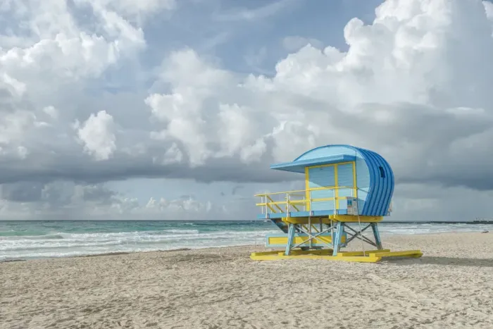Framed Print : USA, Florida, Miami Beach. Colorful lifeguard station