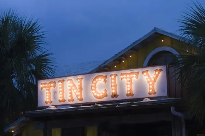 Framed Print : USA, Florida, Naples: Sign for Tin City, former oyster processing plant, now a harborside Framed Print : USA, Florida, Naples: Sign for Tin City, former oyster processing plant, now a harborside