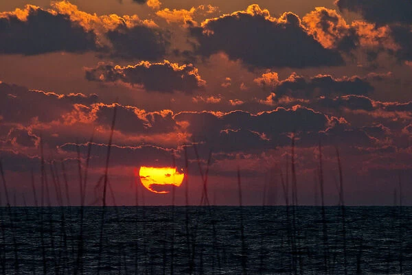 USA, Florida, Sarasota, Crescent Beach, Siesta Key, Cloudy Sunset