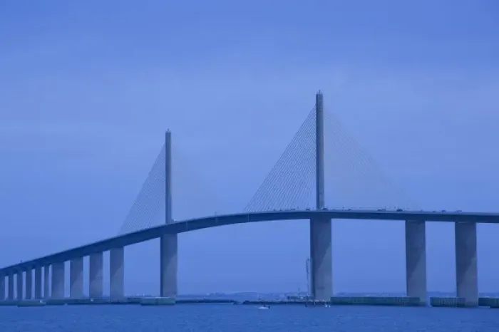 Framed Print : USA, Florida, St. Petersburg Beach, Sunshine Skyway bridge. Tampa Bay, morning Framed Print : USA, Florida, St. Petersburg Beach, Sunshine Skyway bridge. Tampa Bay, morning